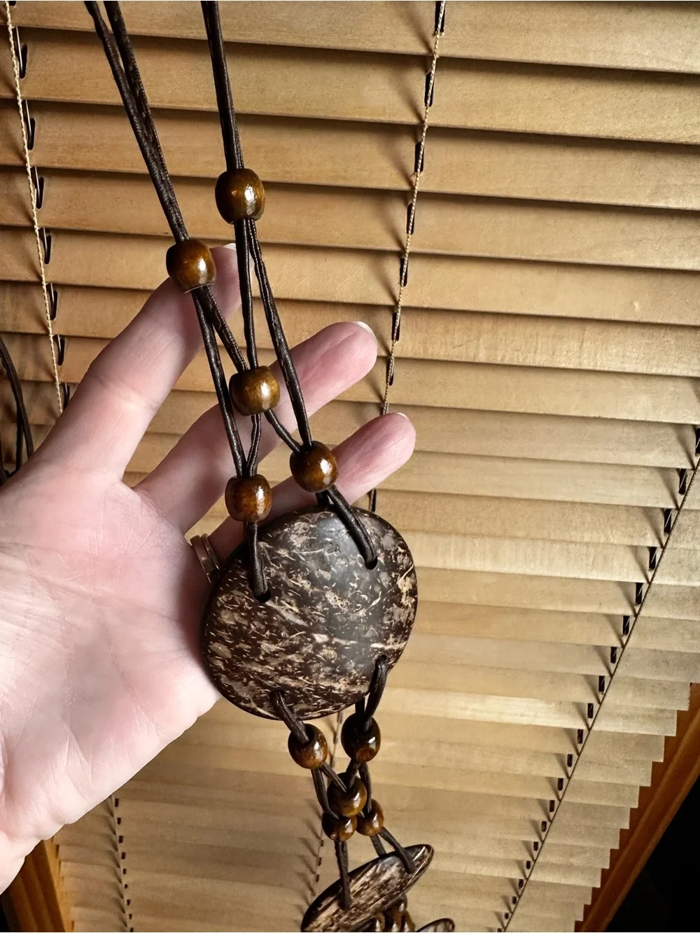 Boho Coconut Disk tie belt with Wooden Beads